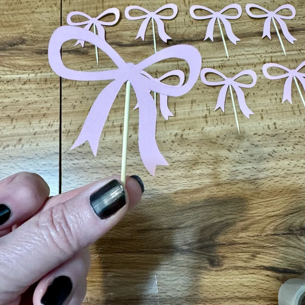 Coquette pink bows cupcake toppers